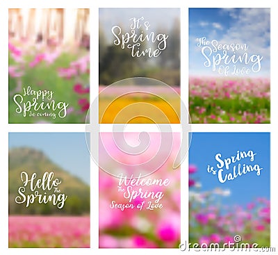 Vector spring flowers ideas concept with positive quotes Vector Illustration