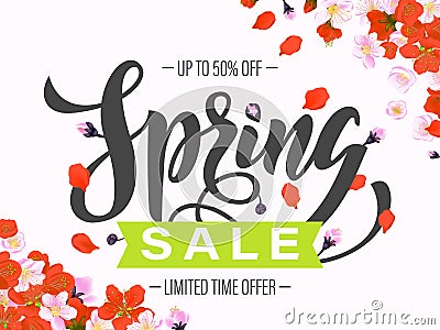 Vector spring sale poster with hand drawn title Vector Illustration