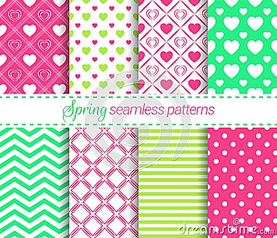 Vector spring seamless patterns collection. Soft repeated textures. Geometric backgrounds set. For cute wallpapers, wrapping paper Stock Photo