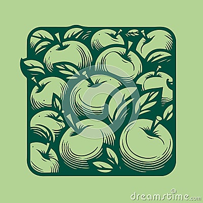 Vector Square Apple Composition on Green Background Vector Illustration