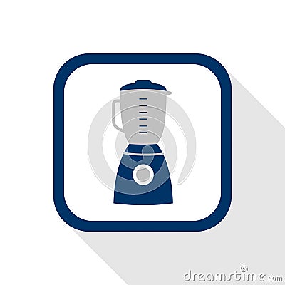 Vector square blue icon home appliance with rounded corners and long shadow - symbol of blender in flat design Vector Illustration