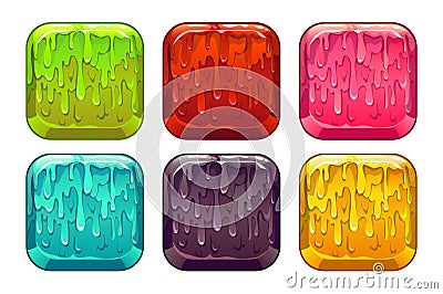 Vector square colorful slime buttons set Stock Photo