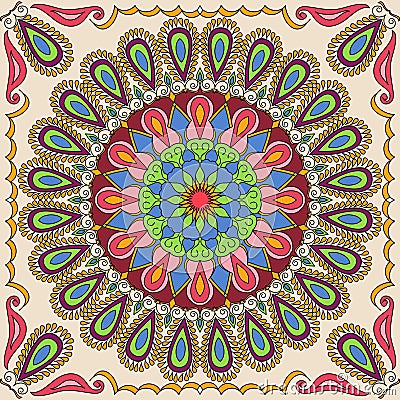 Vector square mandala pattern as example for coloring book for adults. Page for relax and meditation. Mexican tile for ceramic Vector Illustration