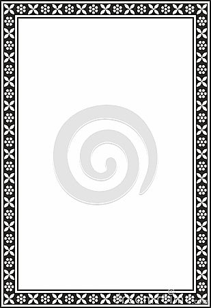 Vector square monochrome black Indian national ornament. Ethnic plant border. Vector Illustration