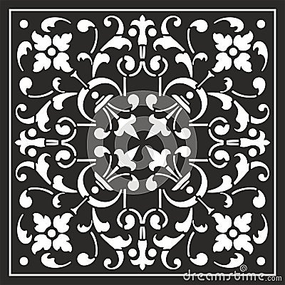 Vector square monochrome classical ornament. Tiles with European classical ornament Vector Illustration