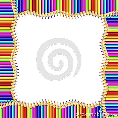 Vector square wavy border made of multicolored wooden pencils isolated on white background Vector Illustration