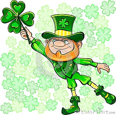 vector St. Patrick's Day leprechaun with clover Vector Illustration