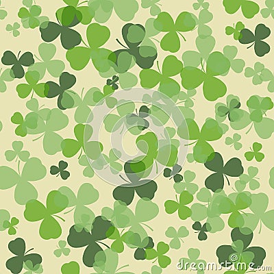 Vector St Patrick's day seamless pattern. Green clover leaves on white or beige background Vector Illustration