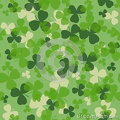 Vector St Patrick's day seamless pattern. Green and white clover leaves on green background Vector Illustration