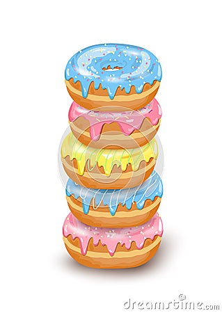 Vector stack of Donut isometric icons with colorful glaze, sugar icing. Vector Illustration