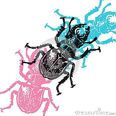 Vector stag-beetles in abstract composition. Stock Photo