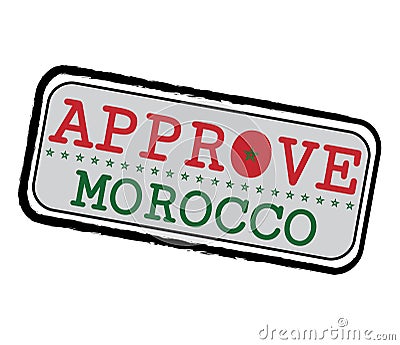 Vector Stamp for Approve logo with Moroccan Flag in the shape of O and text Morocco Vector Illustration