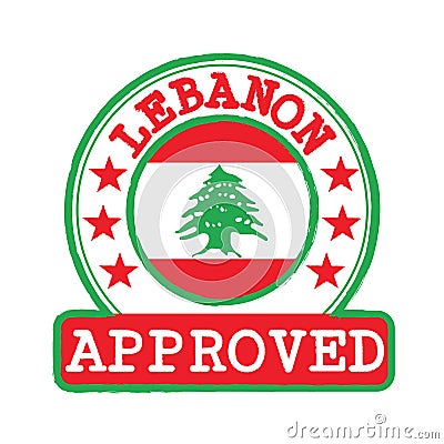 Vector Stamp of Approved logo with Lebanon Flag in the round shape on the center Vector Illustration