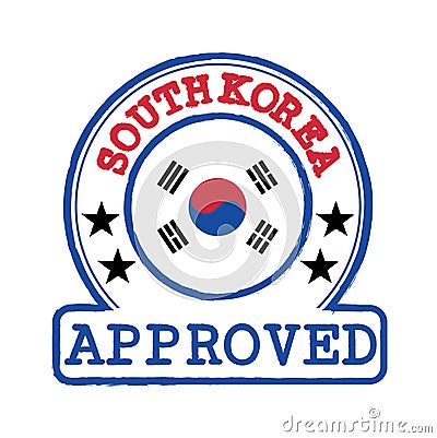 Vector Stamp of Approved logo with South Korea Flag in the round shape on the center Vector Illustration