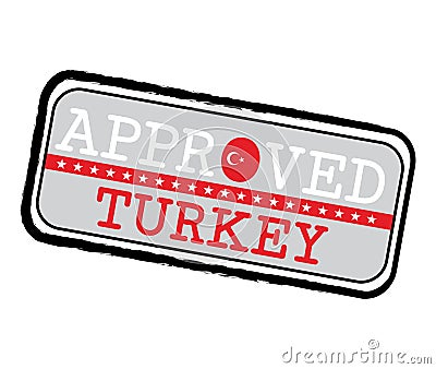 Vector Stamp of Approved logo with Turkey Flag in the shape of O and text Turkey Vector Illustration