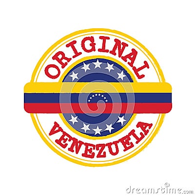 Vector Stamp of Original logo with text Venezuela and Tying in the middle with nation Flag Vector Illustration
