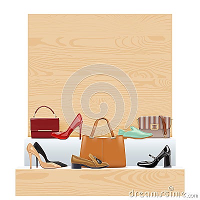 Vector Stand with Shoes and Handbags Vector Illustration