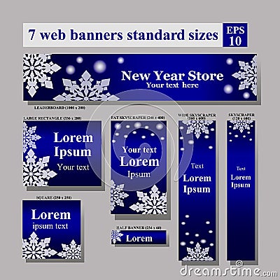 Vector standard size web banners snowflakes Vector Illustration