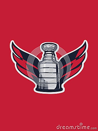 Stanley cup with wings of Washington Capitals.Vector illustration of hockey trophy. Cartoon Illustration