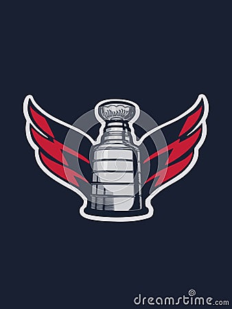 Stanley cup with wings of Washington Capitals.Vector illustration of hockey trophy. Cartoon Illustration