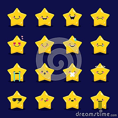 Vector star emoticons collection. Cute emoji set Vector Illustration