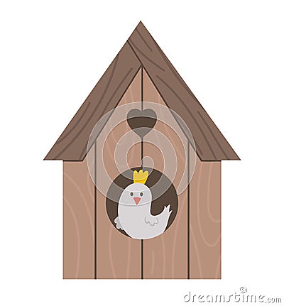 Vector starling-house with bird inside icon isolated on white background. Spring traditional symbol and design element. Cute Vector Illustration