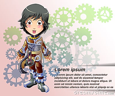 Steampunk character in cartoon style. Vector Illustration