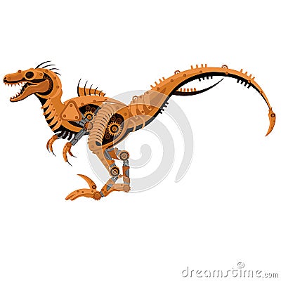 Vector steampunk raptor dinosaur lizard. Mechanical reptile on a white isolated background Vector Illustration