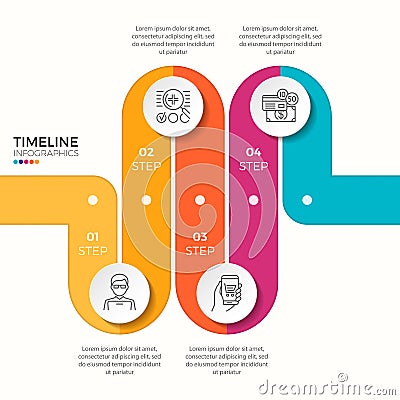 Vector 4 steps winding colorful timeline infographic template Vector Illustration