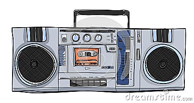 Vector Stereo Boombox radio Vintage handdrawn illustration Cartoon Illustration