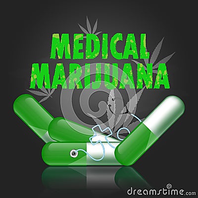 Vector sthestoscope on drug medical marijuana concept chalkboard background Vector Illustration