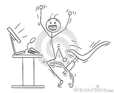 Vector Stick Man Cartoon of Happy Man Celebrating a Success Vector Illustration