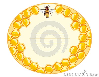 Promo label with bee and honeycomb. Honey. Beekeeping products. Vector illustration. Vector Illustration