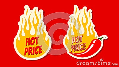 Vector stickers with chilli pepper and fire for special offer. Vector set banners with chili pepper Vector Illustration