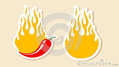 Vector stickers with chilli pepper and fire for special offer. Vector set banners with chili pepper Vector Illustration