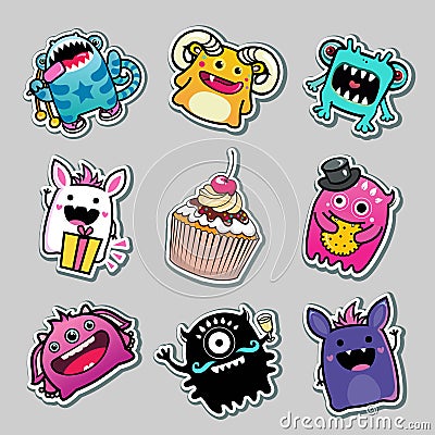 Vector Stickers monsters for kids Stock Photo