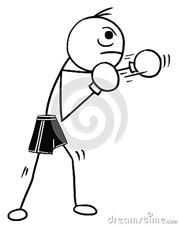 Vector Stickman Cartoon of Boxer with Boxing Gloves Vector Illustration