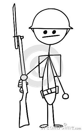 Vector Stickman Cartoon of British WW1 WWI Soldier Vector Illustration