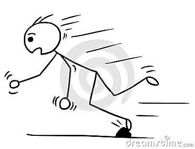 Vector Stickman Cartoon of Man Falling Stumble Trip Over Stone Vector Illustration