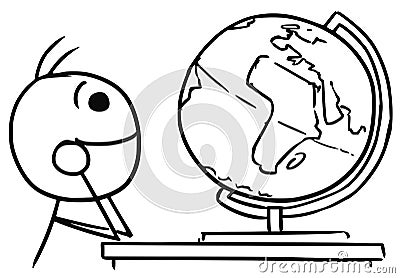 Vector Stickman Cartoon of Men Watching the Globe and Dreaming a Vector Illustration