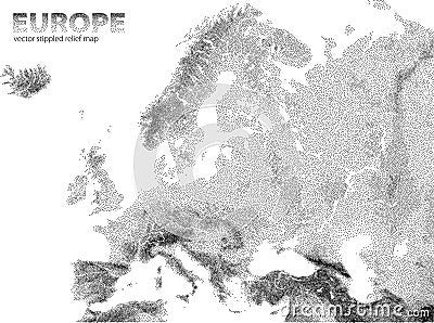 Vector stippled Europe relief map Vector Illustration