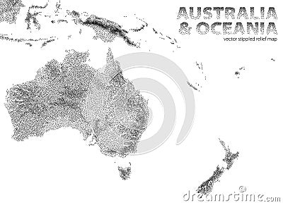 Vector stippled relief map of Australia and Oceania Vector Illustration