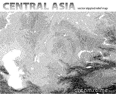 Vector stippled relief map of Central Asia Vector Illustration