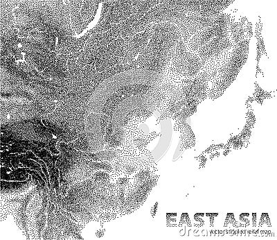 Vector stippled relief map of East Asia Vector Illustration