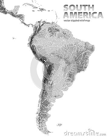 Vector stippled relief map of South America Vector Illustration