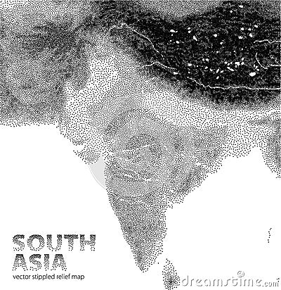 Vector stippled relief map of South Asia Vector Illustration