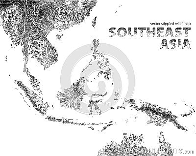 Vector stippled relief map of Southeast Asia Vector Illustration