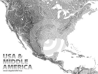 Vector stippled relief map of USA and Middle America Vector Illustration