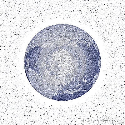 Vector stippled world stylized globe. North Pole. Vector Illustration