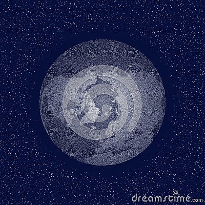Vector stippled world stylized globe. North Pole. Vector Illustration